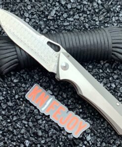 Marsh Custom Knives Custom Pickle Polished Damasteel Blade with Tapered Titanium Frame/ Multi-Faceted Handle Differentially Finished Handles
