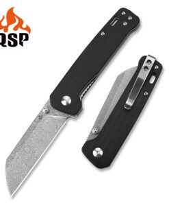 QSP Penguin QS130 Exclusive Black Linen Micarta with Wave Pattern Damascus Steel Blade