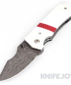 K.C. Gray Knives Custom Squeegee Nichols Damascus Blackout Blade with White G10/ Red C-Tek Stripe Scales
