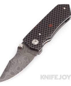 K.C. Gray Knives Custom Squeegee Nichols Damascus Blackout Blade with Translucent Orange C-Tek with Mottled Liner Scales