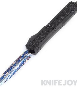 Marfione Custom Knives Makora Double Edge Blue Wasphead Pattern Vegas Forge Damascus Blade with Hefted Black Alloy/ Stingray Inlay/ Blue Ringed Titanium Hardware