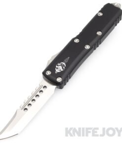 MICROTECH 719-10S UTX-85 OTF Auto Hellhound Signature Series Single Edge Stonewash Standard Blade with Black Aluminum Handles