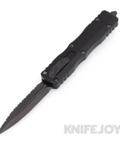 MICROTECH 225-3DLCTSH Dirac Shadow OTF Auto Signature Series Double Edge DLC Full Serrated Blade with DLC Hardware/ Black Aluminum Handles