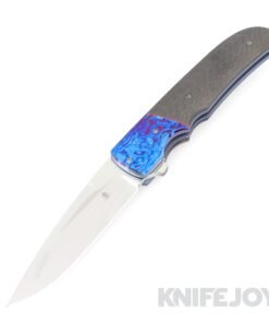 Jason Clark Custom Knives Model #1 Liner Lock RWL 34 Blade with Carbon Fiber Scales/ Timascus Bolster and Clip/ Blue Anodized Titanium Liner