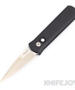 Pro-tech Knives 721-LTD Auto Limited Godson Satin Plain Blade with Solid Black Aluminum Handle/ Pearl Inlay Button Knife