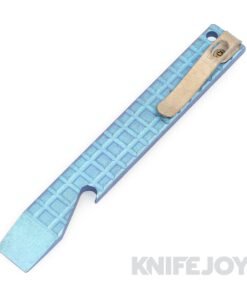 Maverick Customs 5.0" Blue Frag Titanium Pocket Pry Bar/ Bottle Opener with Stonewash Pocket Clip