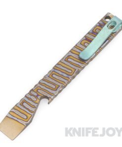 Maverick Customs 5.0" Flamed Titanium Pocket Pry Bar/ Bottle Opener with Green Ano Pocket Clip