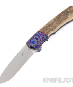 Jason Clark Custom Knives Model #21 Liner Lock Flipper Vegas Core Blade with Black Timascus Bolsters/ Mammoth Ivory Scales and Black Timascus Clip