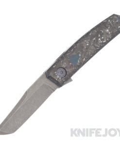 J. Oeser Custom Knives Tengu Knife Nitro V Blade with Marble CamoCarbon Over Blue/ Gray Handles/ Matte Blue Ti Hardware/ Blue Westinghouse Shield