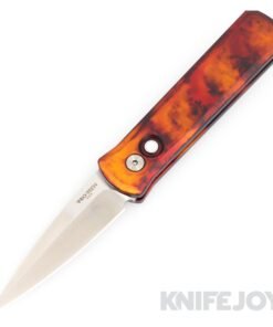 Pro-tech Knives 721-DF1 Auto Godson Knife Satin Plain Blade with "Del Fuego" Anodized Aluminum Handles/ Mother of Pearl Button
