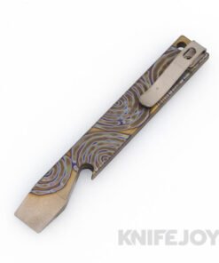 Maverick Customs 5" Flamed Spiral Pattern Titanium Pocket Pry Bar/ Bottle Opener with Pocket Clip
