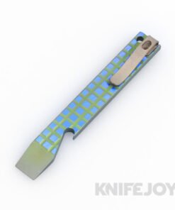 Maverick Customs 5" Green/ Blue Frag Titanium Pocket Pry Bar/ Bottle Opener with Pocket Clip