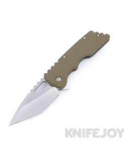 Attn2Detail Mercantile Knives Mark 2 Medium Stonewash Satin Magnacut Hissatsu Rising Grind Blade with Contoured Double Divot OD Green Show Side G10 Handles