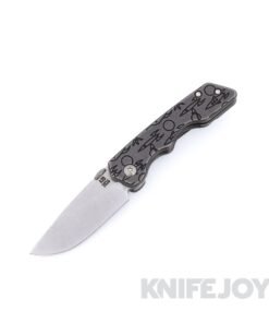 Attn2Detail Mark 3 Small Framelock Satin Stonewashed S35VN Drop Point Rising Grind with "Atomic Age Blackwash Titanium Handles