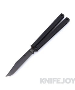 Squid Industries Knives Krake Raken V3 Inked Glide Edition Balisong Butterfly Knife DLC Black Bowie Blade with Black Aluminum Handles