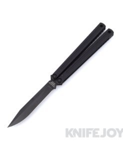 Squid Industries Knives Krake Raken V3 Inked Glide Edition Balisong Butterfly Knife DLC Black Weehawk Blade with Black Aluminum Handles