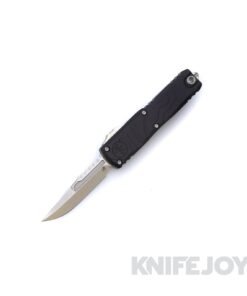 MICROTECH 12354TP-10S UTX-85 OTF Auto Gen IV Interceptor Signature Series Stonewash Standard Blade with Black Deep Engraved Topographic Aluminum Handle