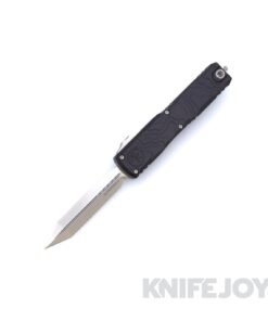 MICROTECH 12234TP-10 Ultratech Spartan OTF Auto GEN IV Stonewash Standard Blade with Black Topographic Deep Engraved Aluminum Handle