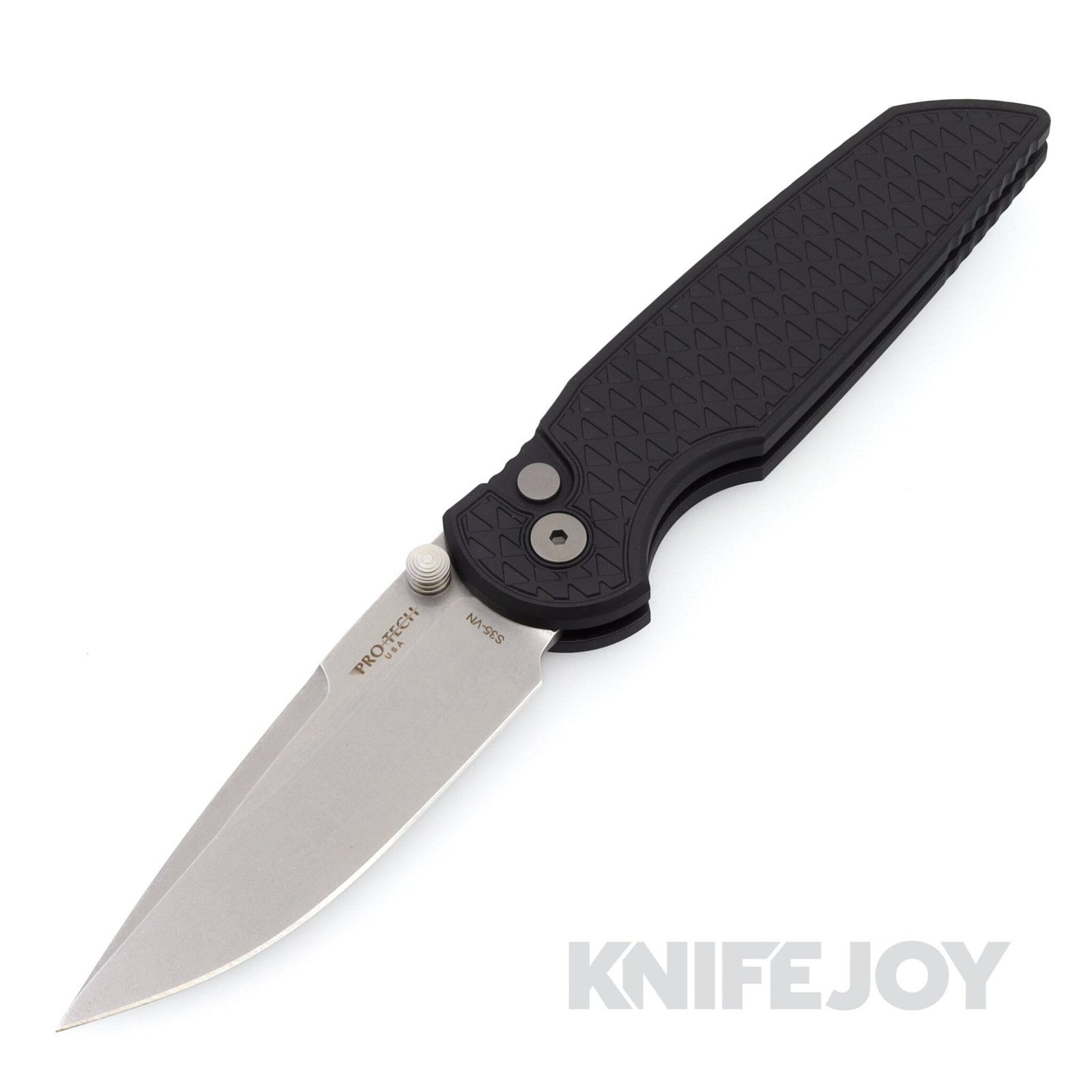 Pro-tech Knives PT-INT105 Tactical Response 3 Integrity Double Thumbstud Manual Stonewash S35VN Blade with Relic Textured Black Aluminum Handles/ Blasted Hardware/ Deep Carry Clip
