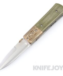 Chuck Gedraitis Custom Knives Gambler Folder, AEB-L Blade, Tricolor Mokume Bolsters, Green Canvas Micarta Scales, Ti Liners and spacer, Timascus Clip