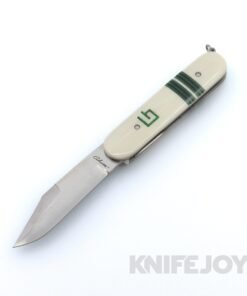 Chuck Gedraitis Custom Knives Switch Army Switchblade Knife AEB-L Clip Point Blade with White G10 Scales / Vintage Double Black and Green Paper Micarta Accents / Ti Liners and Hardware