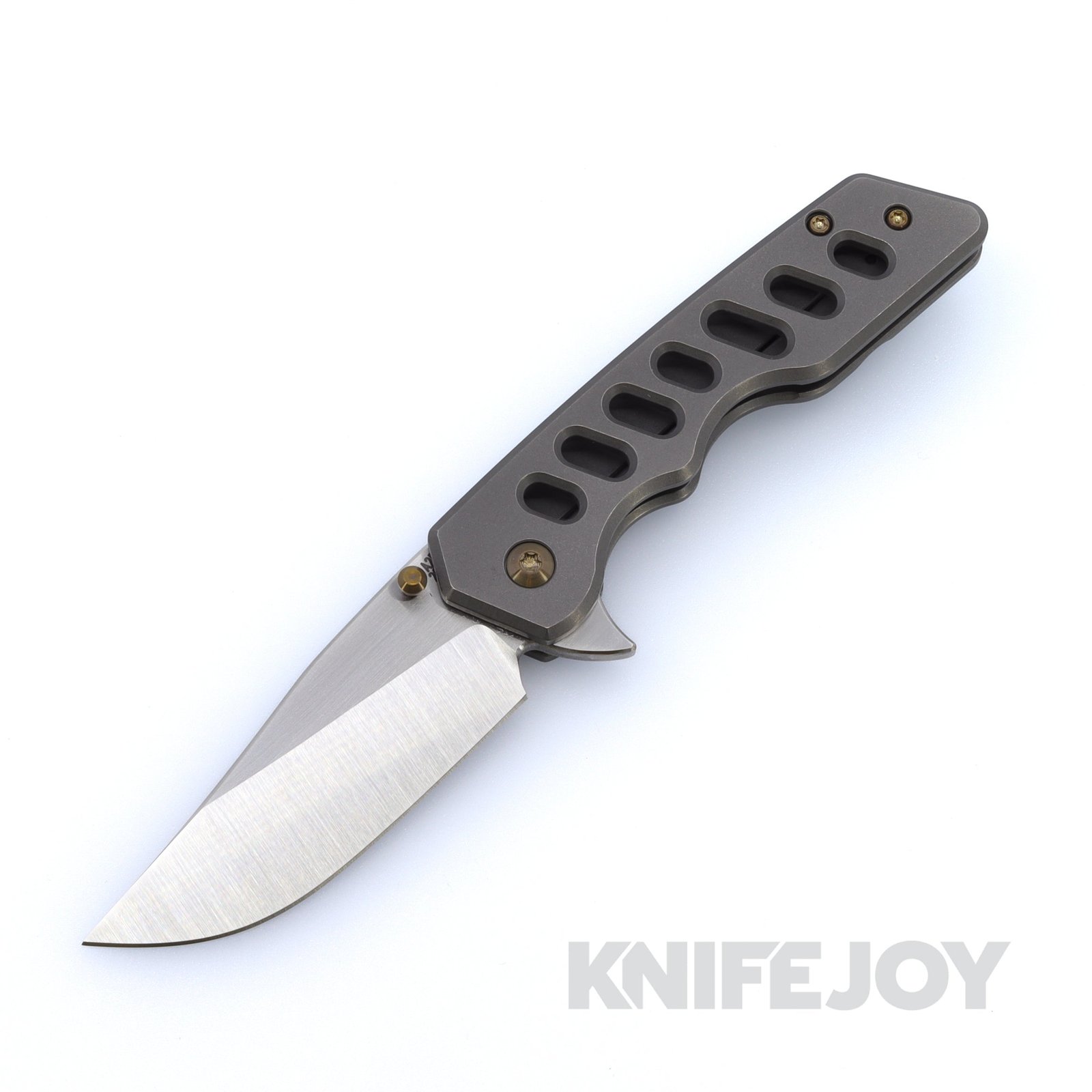 Attn2Detail Mercantile Knives Custom Mark 3 Medium Satin Magnacut Clip Point Blade with New for BLADE Show Titanium Speedhole Handles