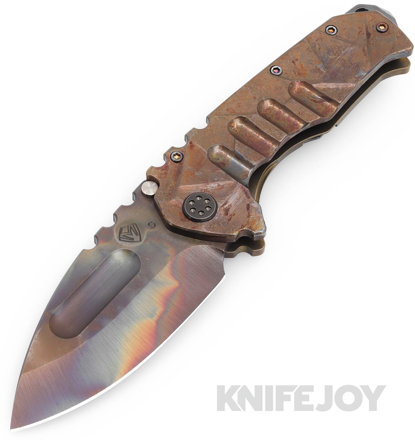 Medford Knives Praetorian Ti S35VN Vulcan Drop Point Blade with Scorched Earth/ Stained Glass Handles/ OS Tumbled PVD Hardware and Clip