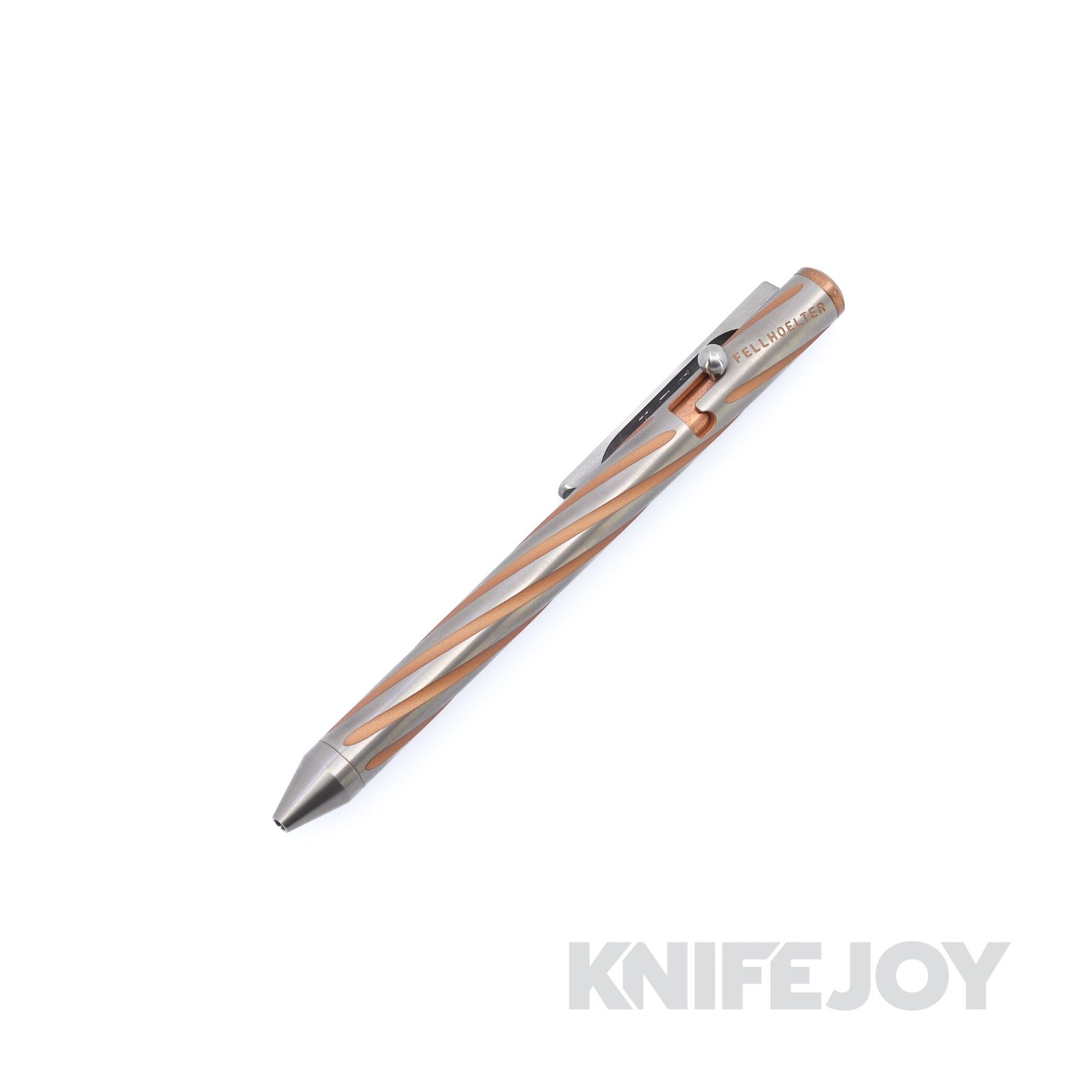 Fellhoelter / Captain Axel Tibolt Engraved Copper Spiral Flutes Titanium Pen with Block Clip and Copper Butt Cap