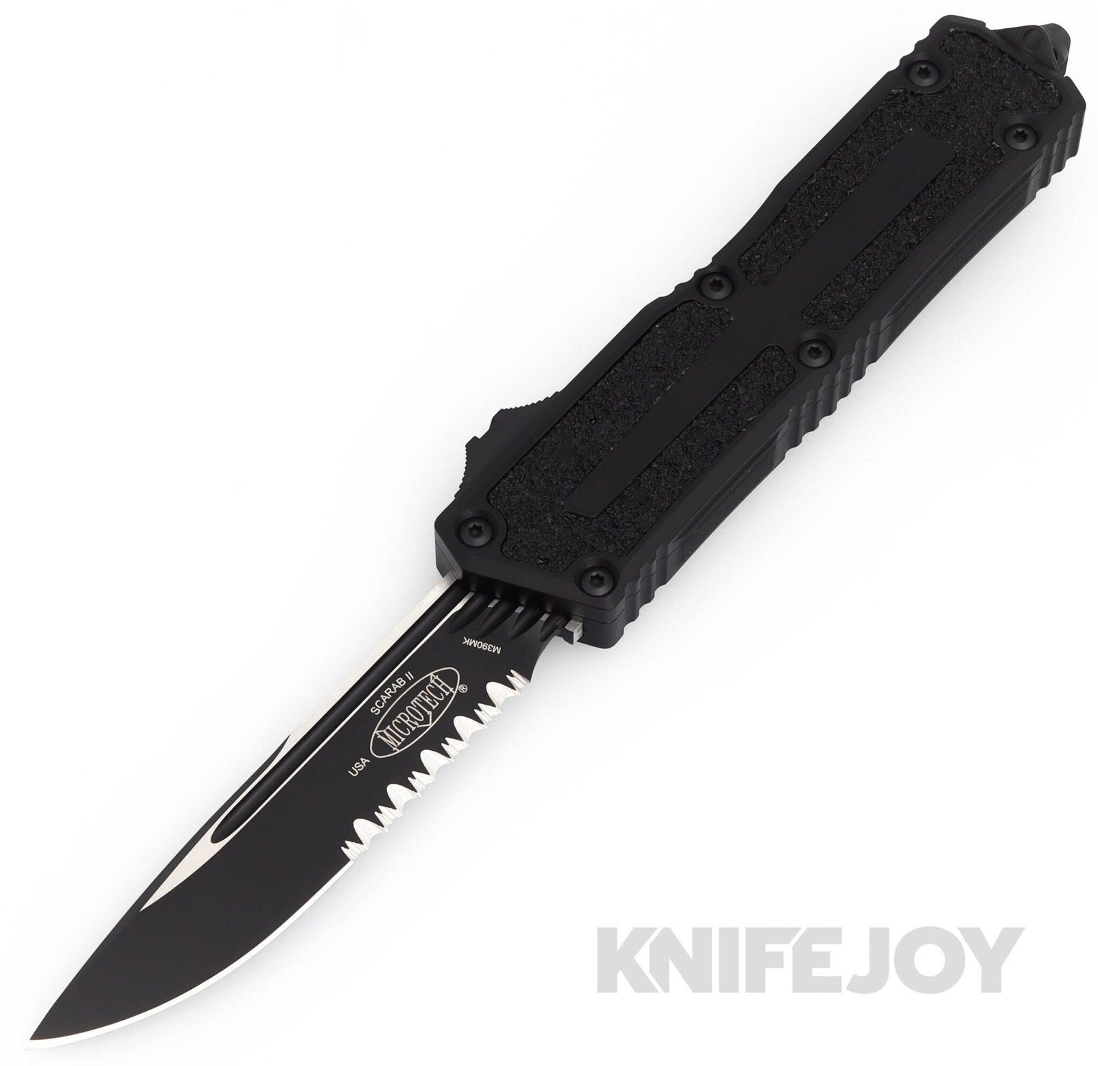 MICROTECH 1278-2T Scarab II GEN III Auto OTF Single Edge Tactical Partially Serrated Blade with Black Aluminum/ Traction Inlay Handles