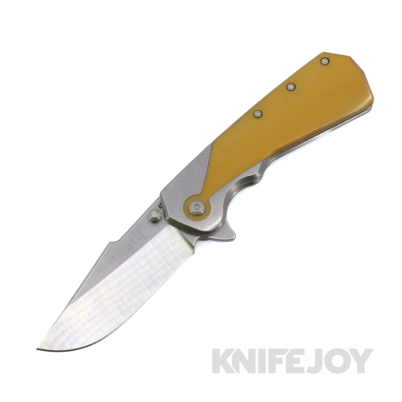 Attn2Detail Mercantile Knives Custom Delta Two-Tone 20CV Drop Point Rising Grind Blade with Catalin and Titanium Handles