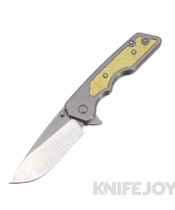 Attn2Detail Mercantile Knives Custom MK3 Medium Two-Tone Magnacut Drop Point Rising Grind Blade with Basket Weave Textured Brass Inlay Titanium Handles