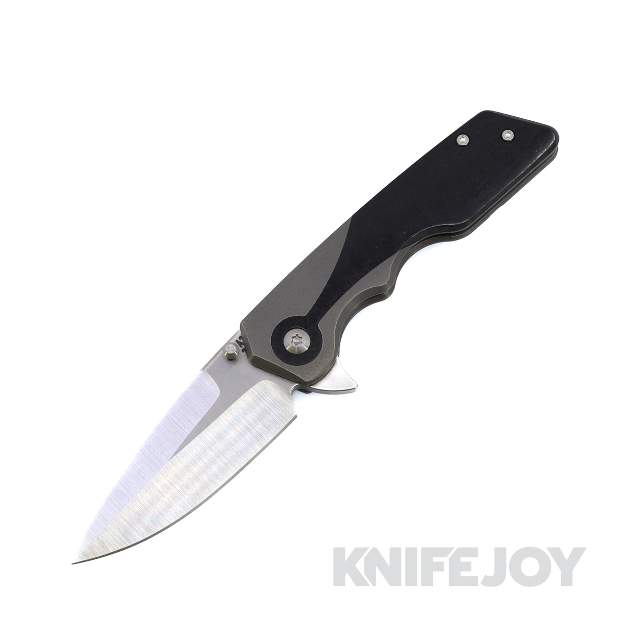 Attn2Detail Mercantile Knives Custom MK3 Medium Two-Tone Magnacut Spearpoint Bayonet Grind Blade with Black Glass Keyhole Titanium Handles