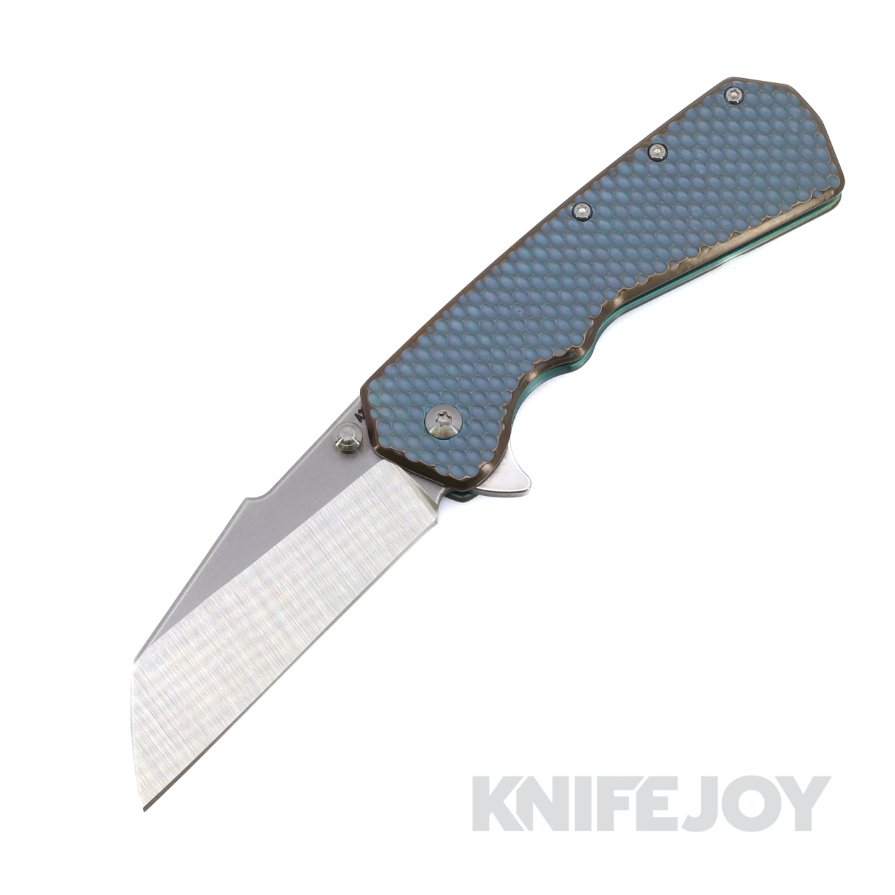 Attn2Detail Mercantile Knives Custom Delta Two-Tone Magnacut Harpoon Spearpoint Blade with Double Divot Bronze Anodized Titanium Handles
