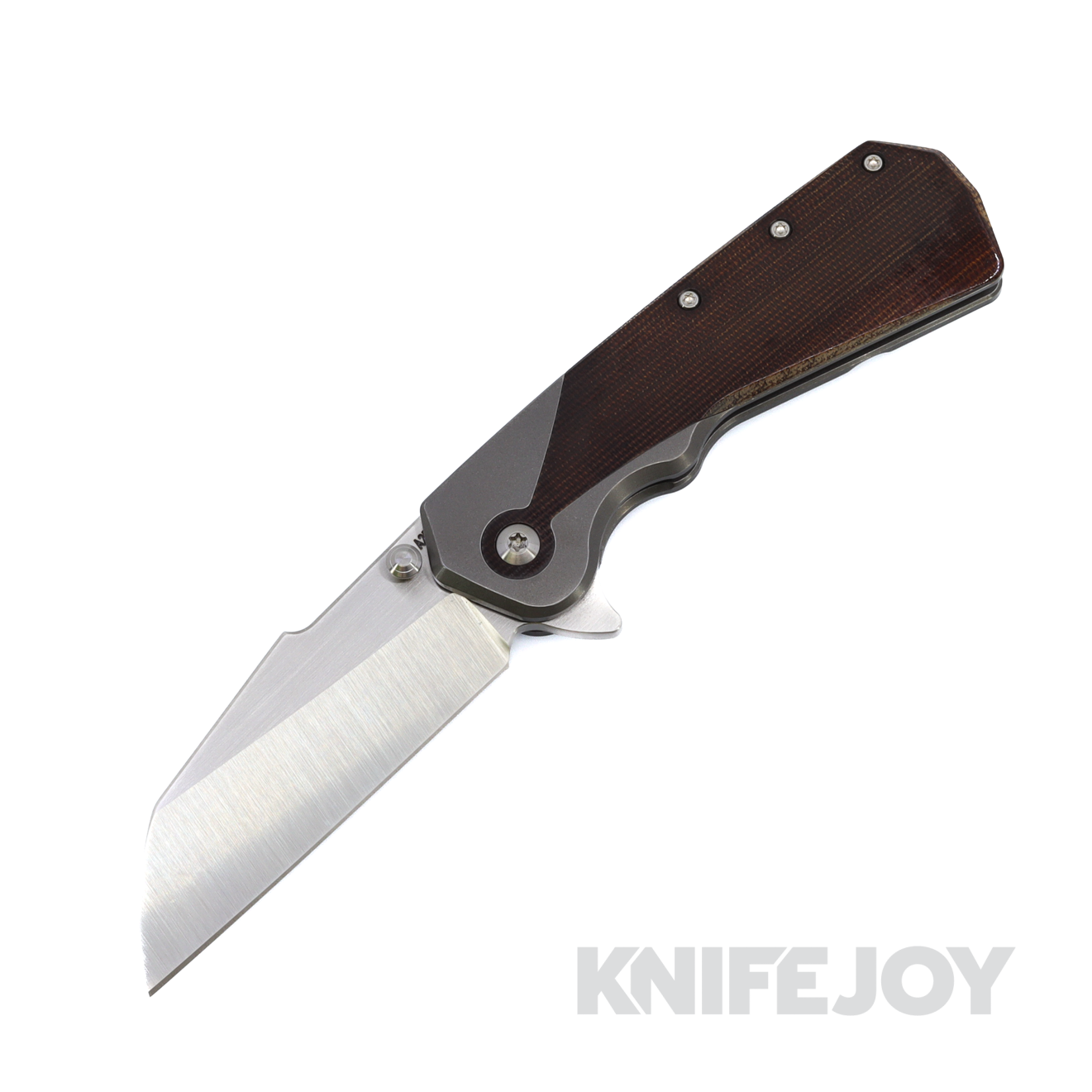 Attn2Detail Mercantile Knives Custom Delta Satin 20CV Sheepsfoot Rising Grind Blade with Vintage Chocolate Micarta Scales and Titanium Handles