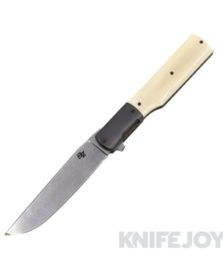 Brad Zinker Knives Linerlock Flipper Gunstock Damascus Blade with Zirconium Bolsters / Mammoth Scales / Floating Damascus Backspacer