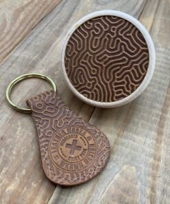 WKRMN Wall Puck and Key Fob Set Coral Pattern Leather
