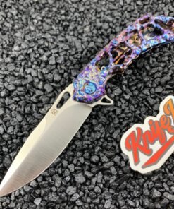 Olamic Cutlery Custom Wayfarer 247 M390 DropPoint Blade/ Funky Holes Volcanic Finish with Entropic Accents