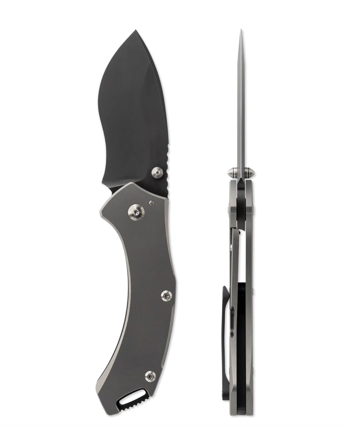 Toor Knives XT1 Alpha Slate Folder with Black Recurve Blade and Titanium Handles